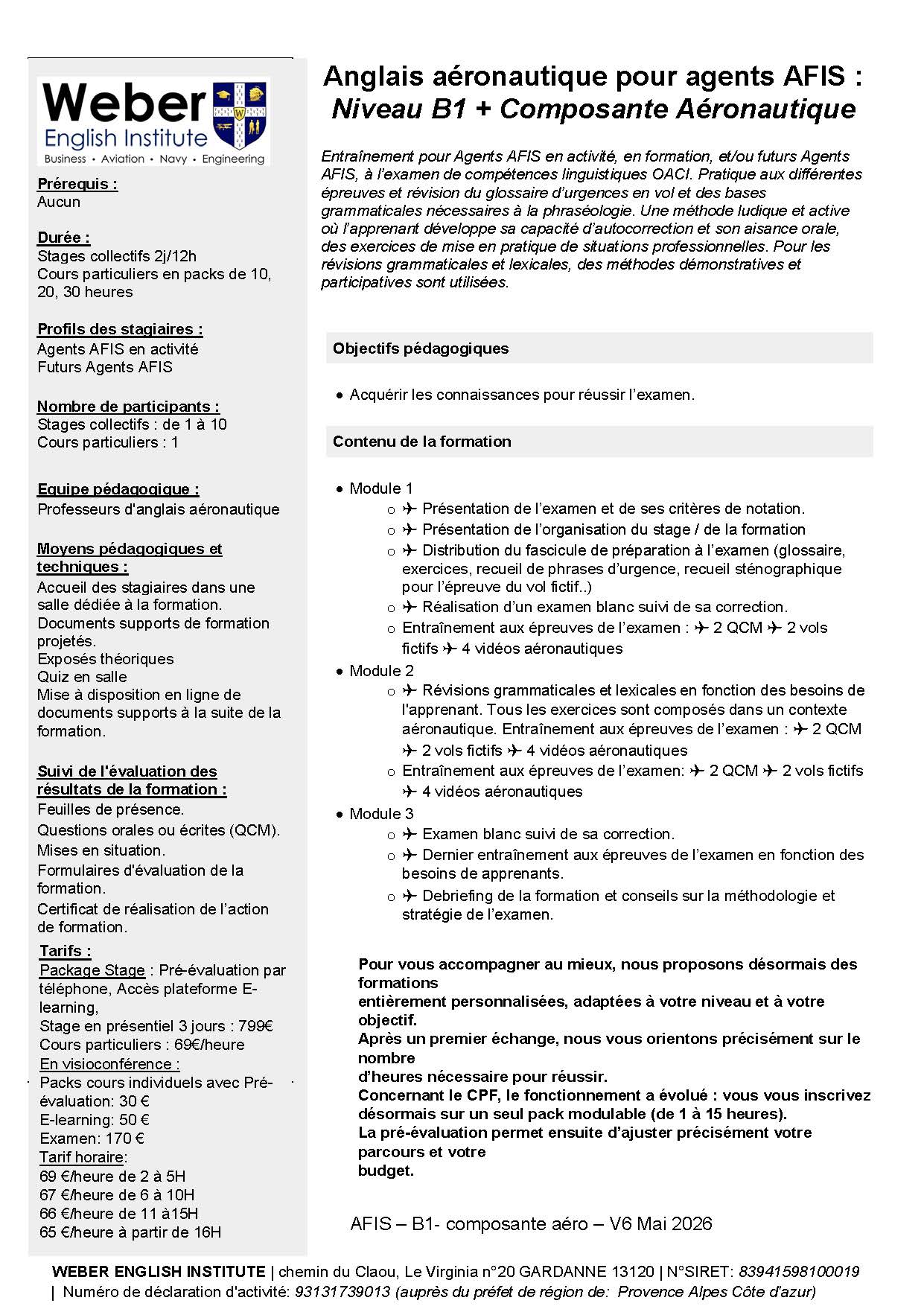 Anglais  AFIS  Niv B1 - Composante Aéronautique